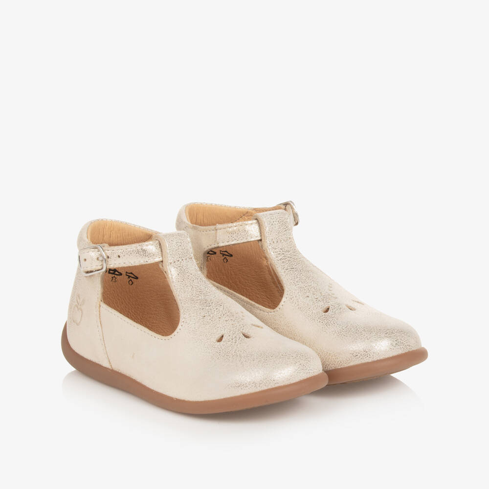 Pom d'Api-Girls Gold Leather First Walker Shoes | Childrensalon Outlet