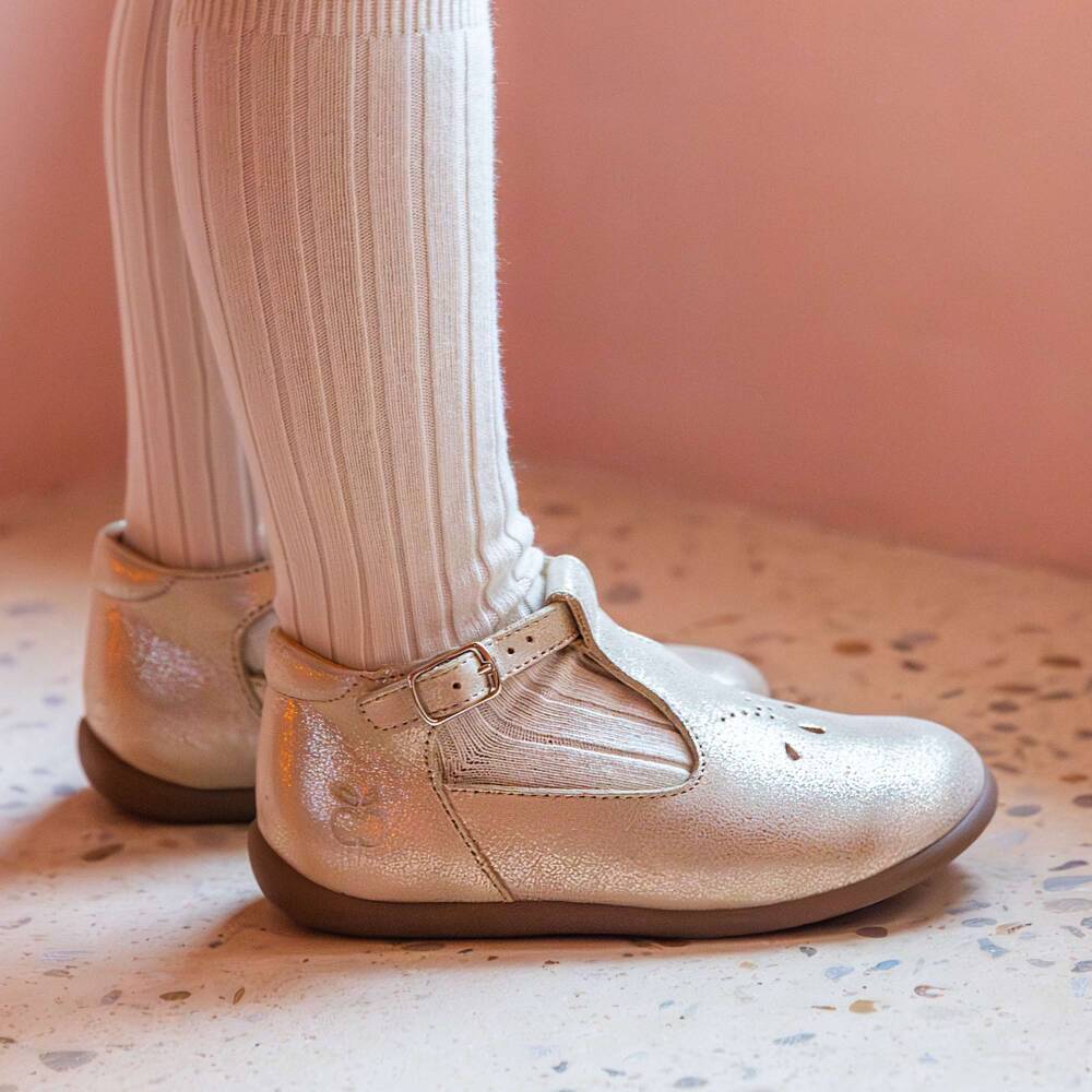 Pom d'Api-Girls Gold Leather First Walker Shoes | Childrensalon Outlet