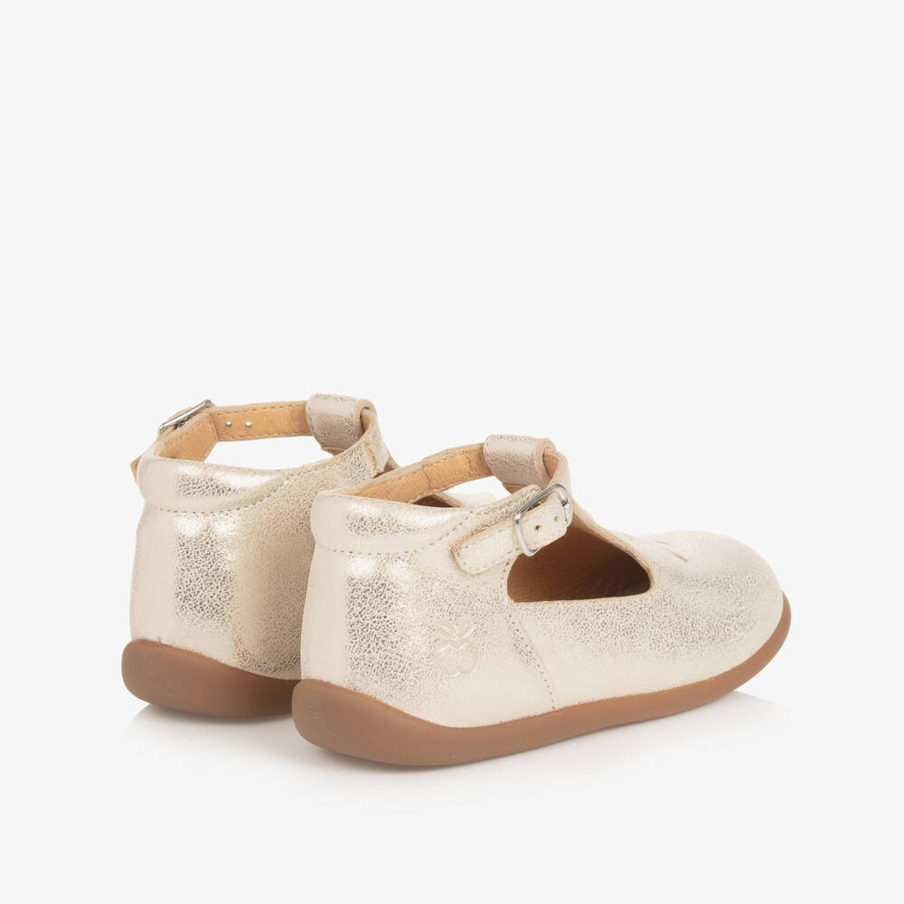 Pom d'Api-Girls Gold Leather First Walker Shoes | Childrensalon Outlet
