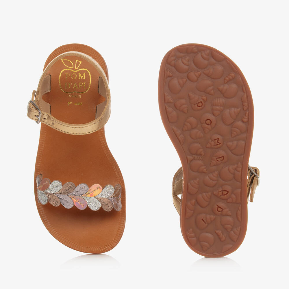 Pom d'Api-صندل بإبزيم جلد لون ذهبي للبنات | Childrensalon Outlet