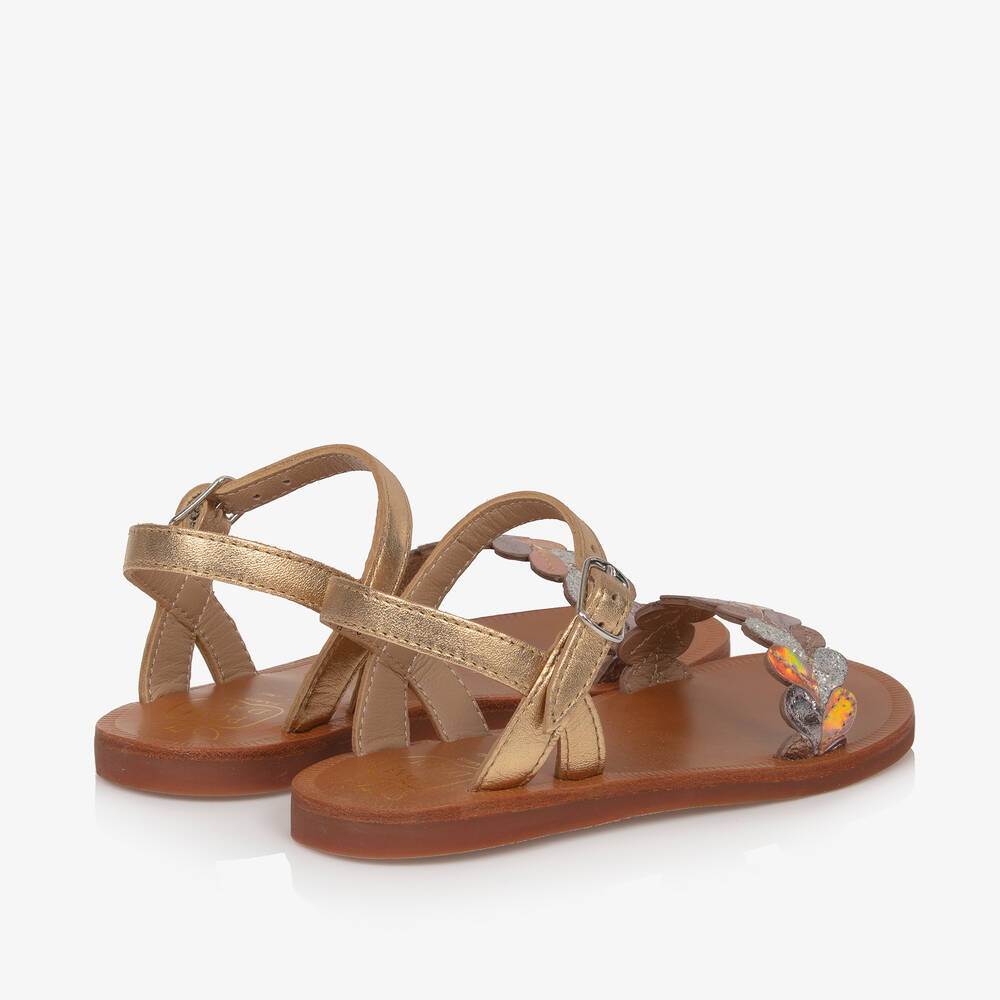 Pom d'Api-صندل بإبزيم جلد لون ذهبي للبنات | Childrensalon Outlet