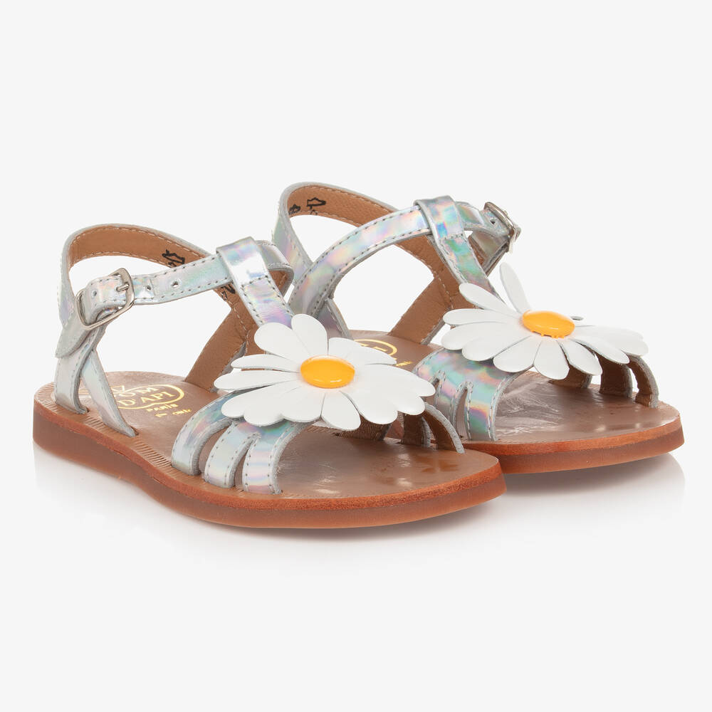 Pom d'Api - Silberne schimmernde Ledersandalen | Childrensalon