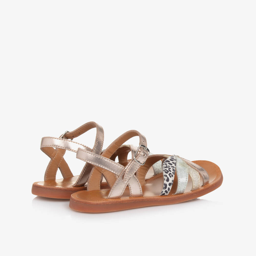 Pom d'Api-Girls Metallic Gold Animal Print Sandals | Childrensalon Outlet