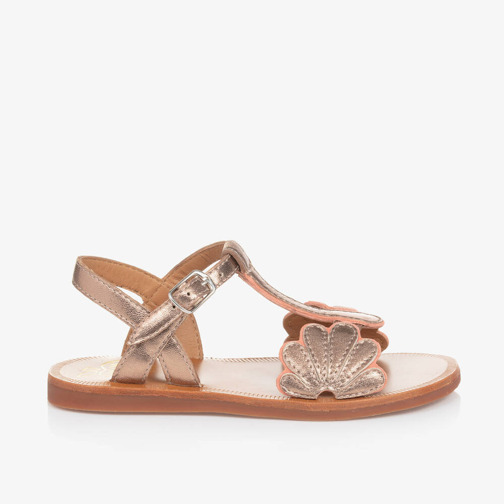 Pom d Api Girls Metallic Gold Leather Sandals Childrensalon Outlet