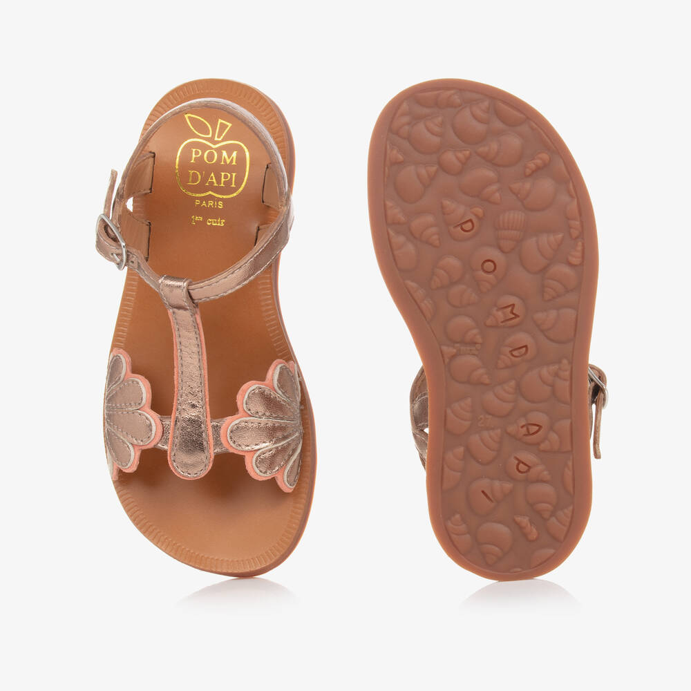 Pom d'Api-صندل جلد لون ذهبي ميتاليك للبنات | Childrensalon Outlet