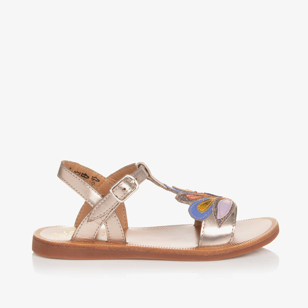 Pom d'Api-صندل بإبزيم جلد لون ذهبي متاليك للبنات | Childrensalon Outlet