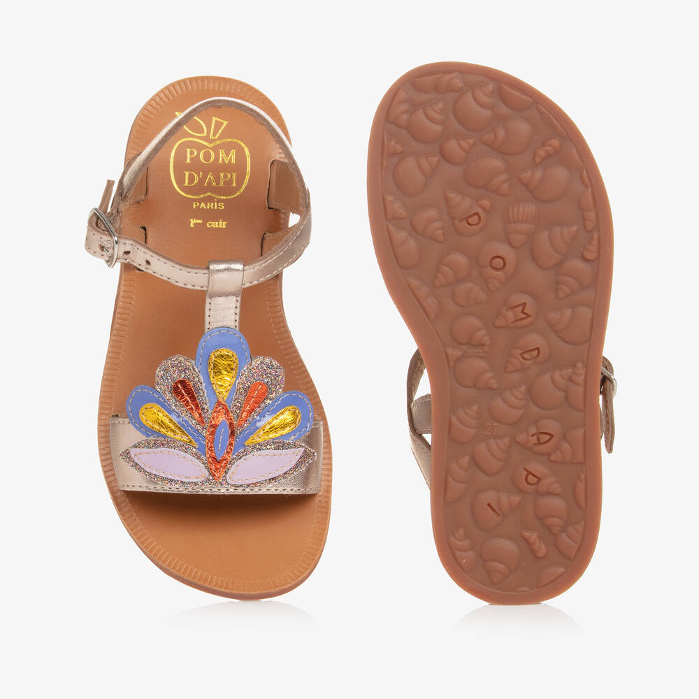 Pom d'Api-صندل بإبزيم جلد لون ذهبي متاليك للبنات | Childrensalon Outlet