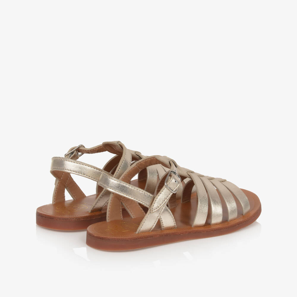 Pom d'Api-Girls Metallic Gold Leather Sandals | Childrensalon Outlet
