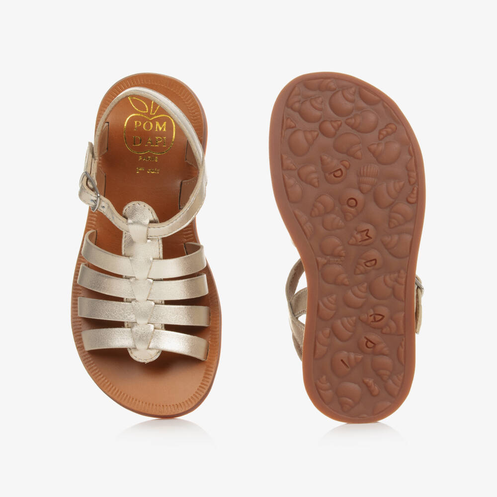 Pom d'Api-Girls Metallic Gold Leather Sandals | Childrensalon Outlet
