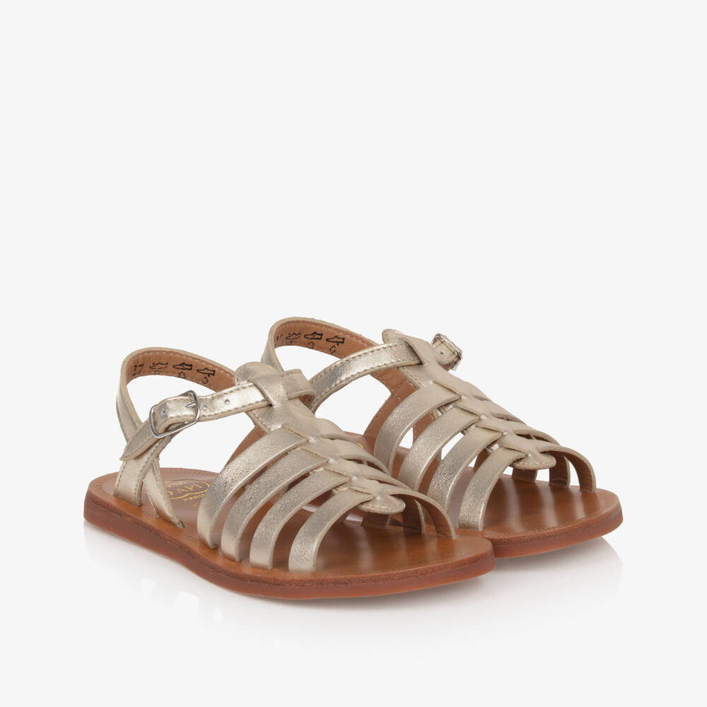 Pom d'Api-Girls Metallic Gold Leather Sandals | Childrensalon Outlet