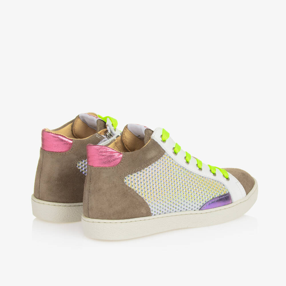 Pom d'Api-Girls Metallic Suede Lace-Up Trainers | Childrensalon Outlet