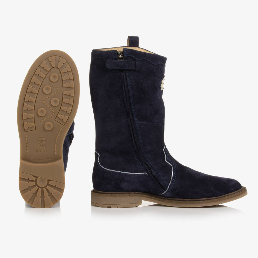 Pom d'Api-Girls Navy Suede Western Boots | Childrensalon Outlet