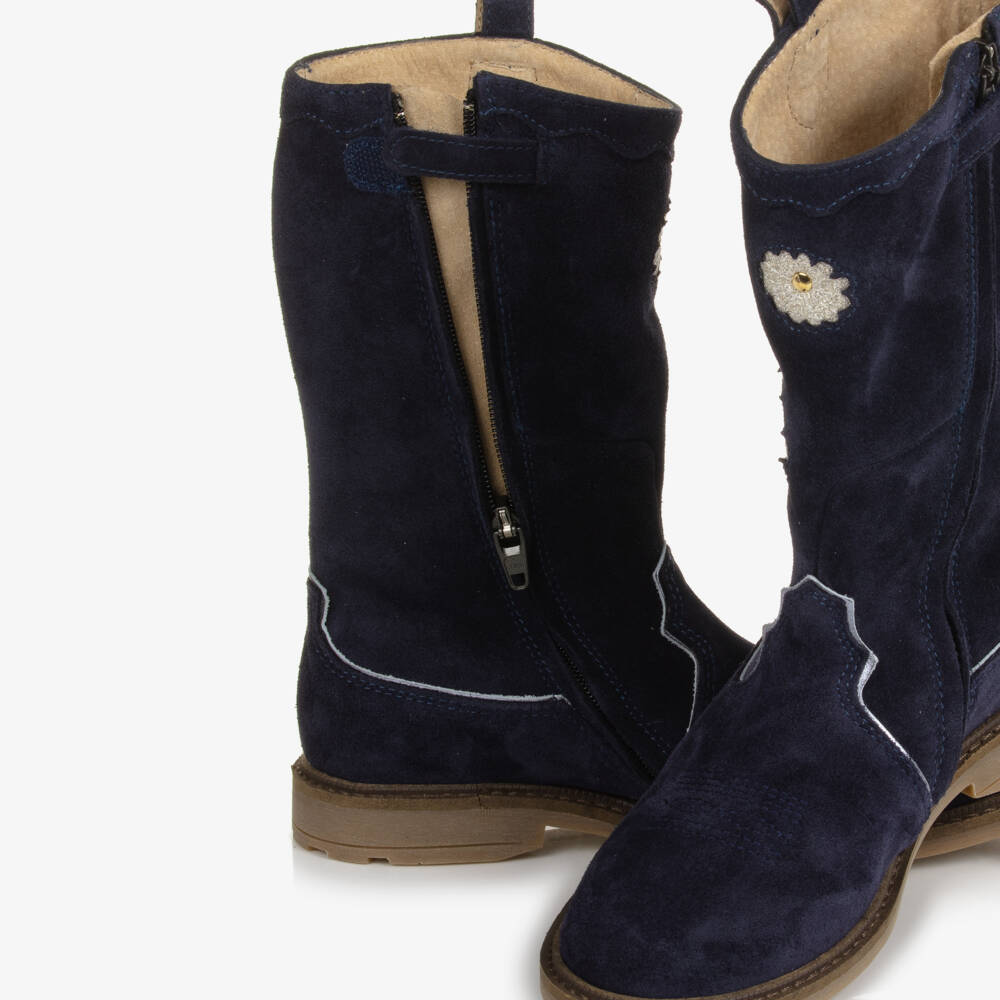 Pom d'Api-Girls Navy Suede Western Boots | Childrensalon Outlet