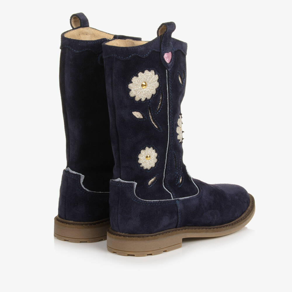 Pom d'Api-Girls Navy Suede Western Boots | Childrensalon Outlet