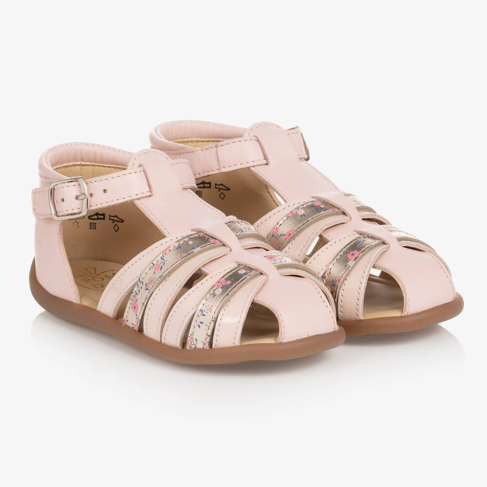 Pom d'Api - Girls Pink Leather First Walker Sandals | Childrensalon