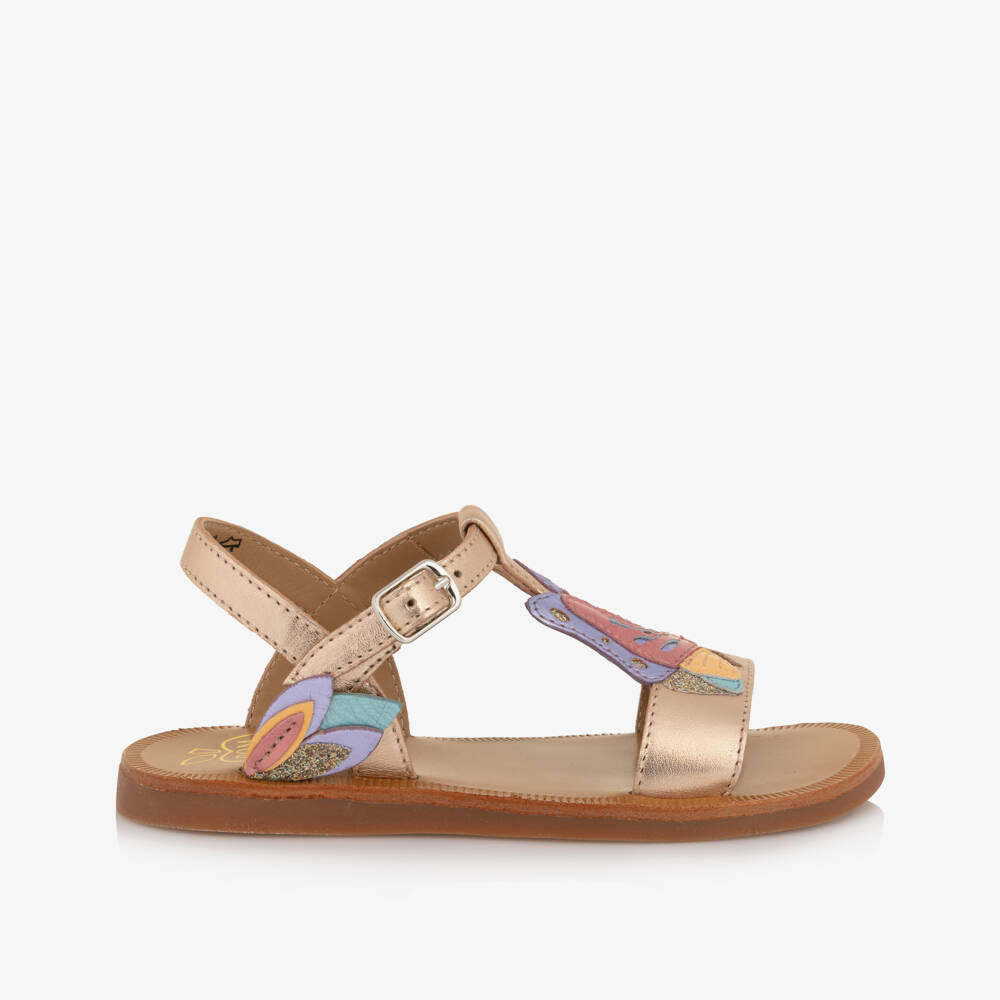 Pom d'Api-Girls Pink Metallic Butterfly Sandals | Childrensalon Outlet