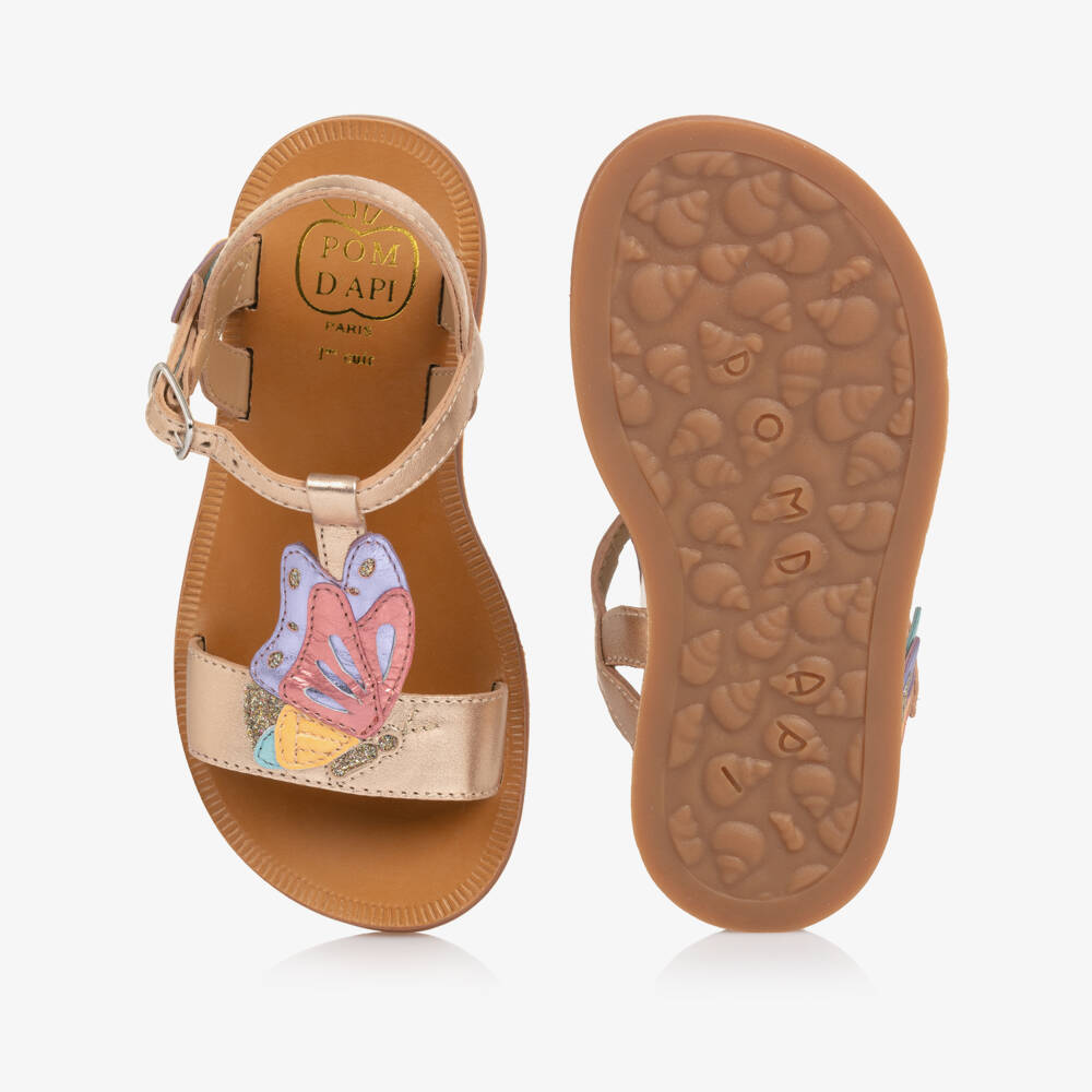 Pom d'Api-Girls Pink Metallic Butterfly Sandals | Childrensalon Outlet