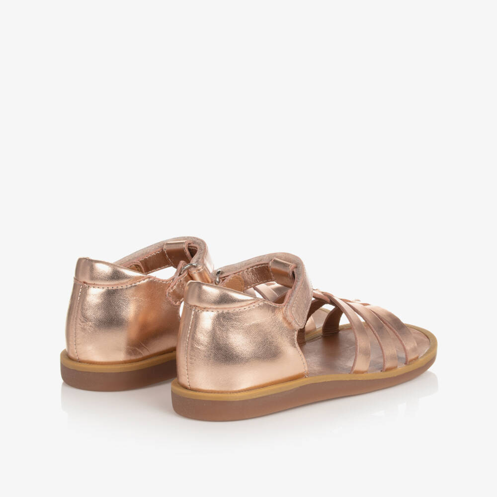 Pom d'Api-Girls Rose Gold Leather Velcro Sandals | Childrensalon Outlet