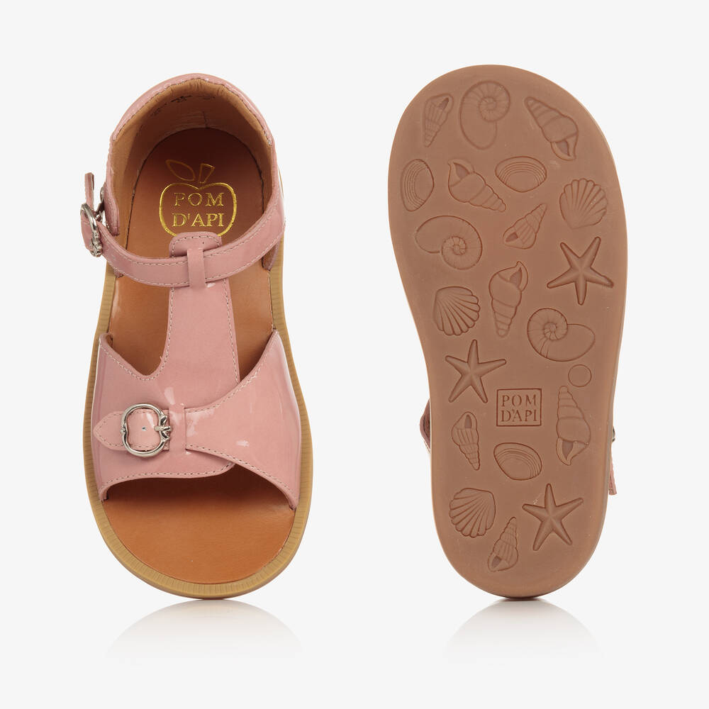 Pom d Api Girls Rose Pink Patent Leather Sandals Childrensalon Outlet