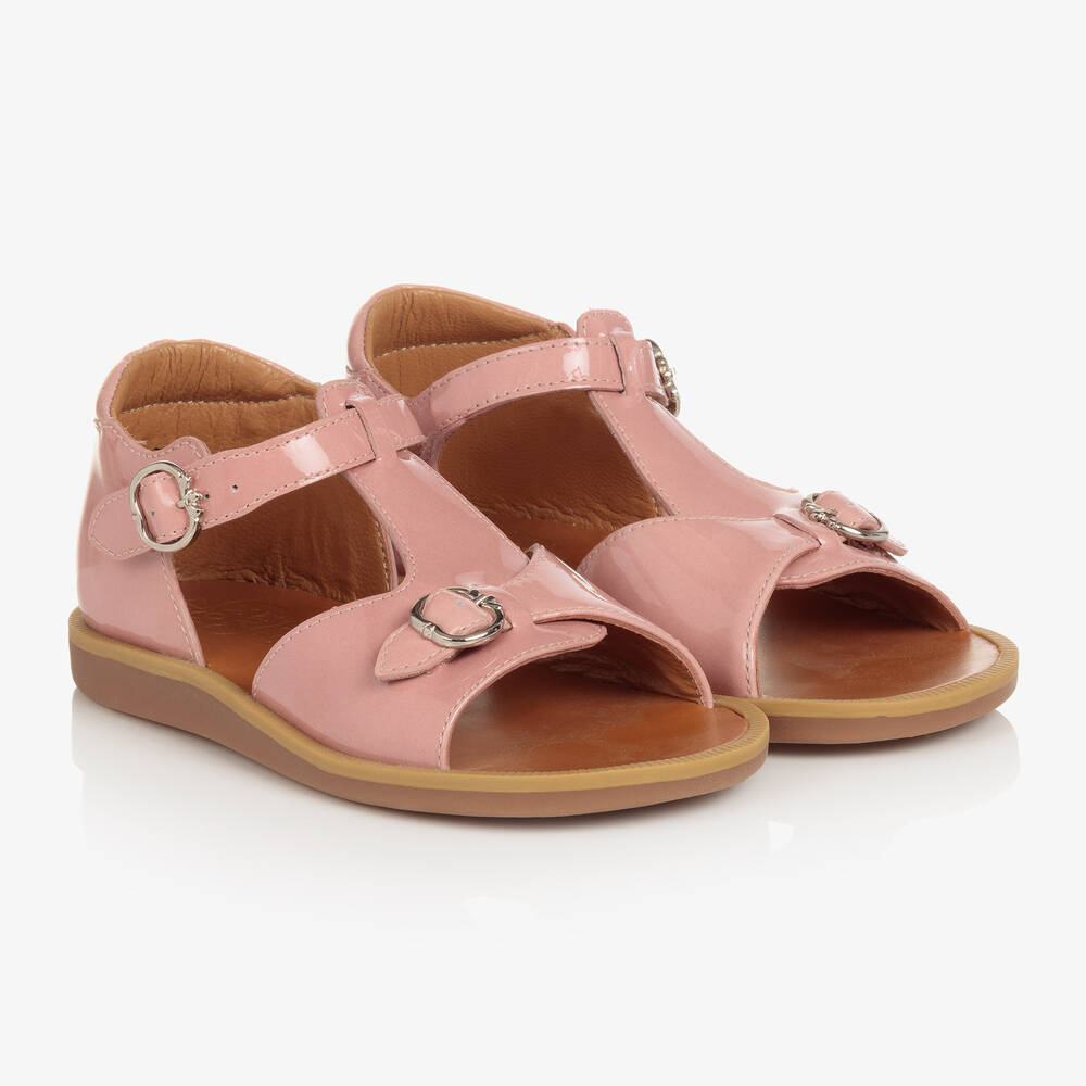 Pom d'Api - Girls Rose Pink Patent Leather Sandals | Childrensalon