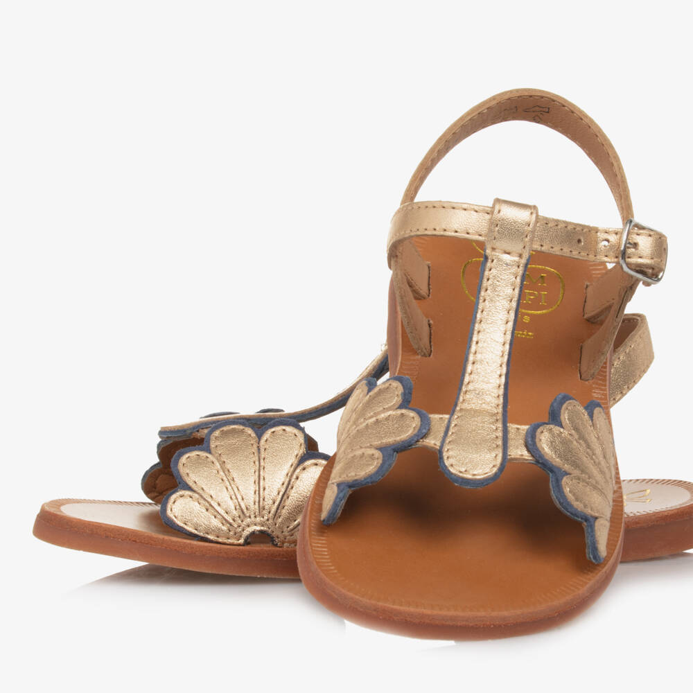 Pom d'Api-Girls Shimmering Gold & Azure Sandals | Childrensalon Outlet