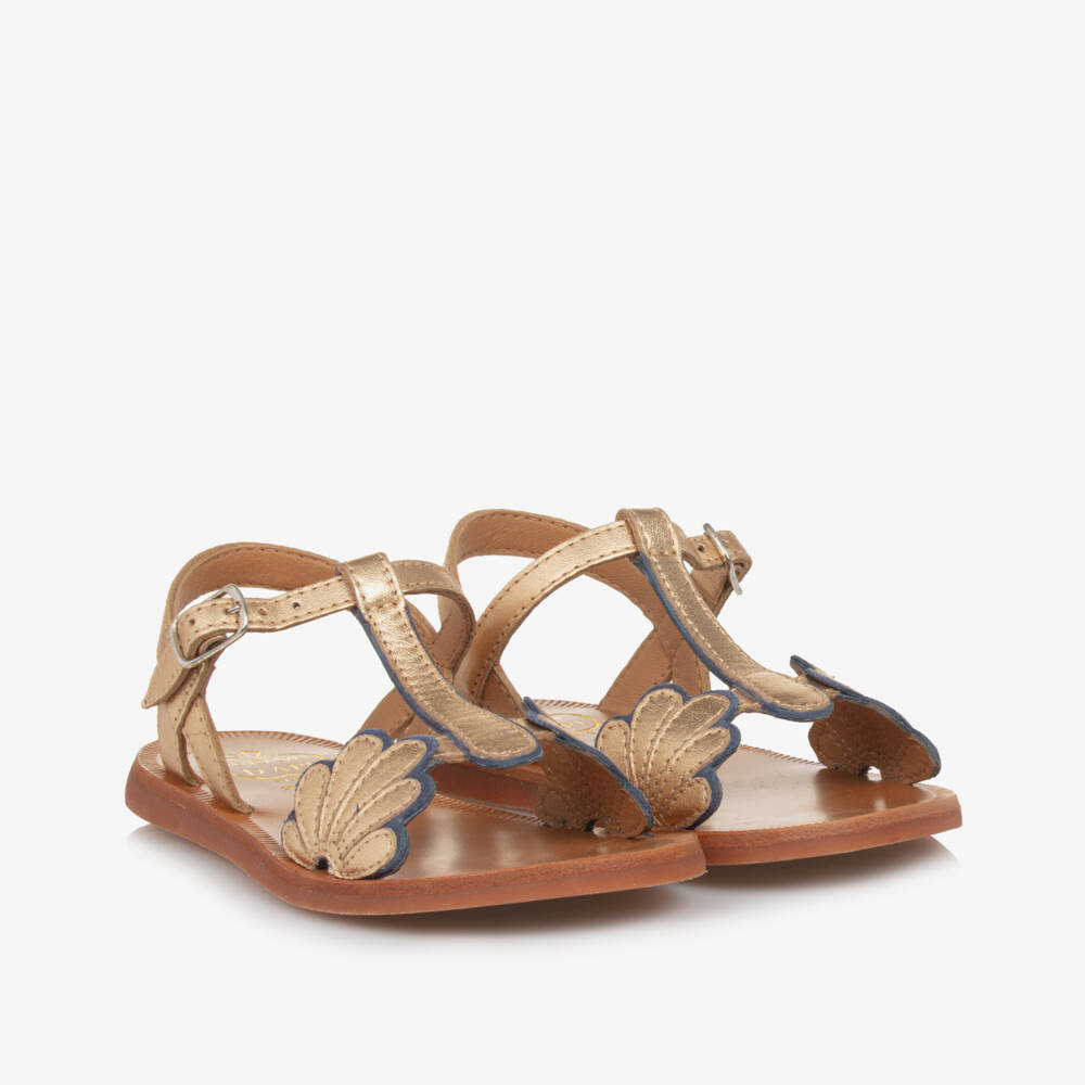 Pom d'Api-Girls Shimmering Gold & Azure Sandals | Childrensalon Outlet