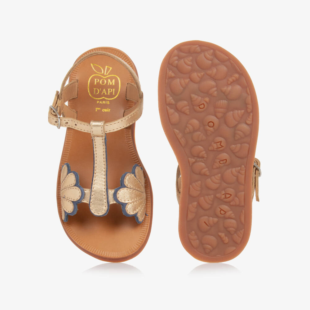 Pom d'Api-Girls Shimmering Gold & Azure Sandals | Childrensalon Outlet
