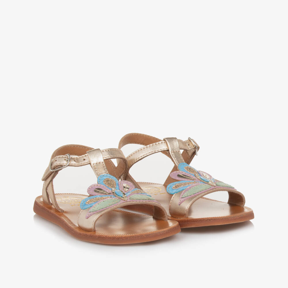 Pom d'Api-Girls Shimmering Gold Buckle Sandals | Childrensalon Outlet