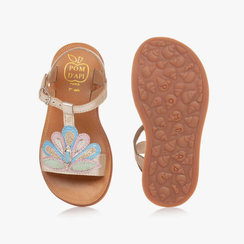 Pom d'Api-Золотистые блестящие сандалии с пряжкой для девочек | Childrensalon Outlet