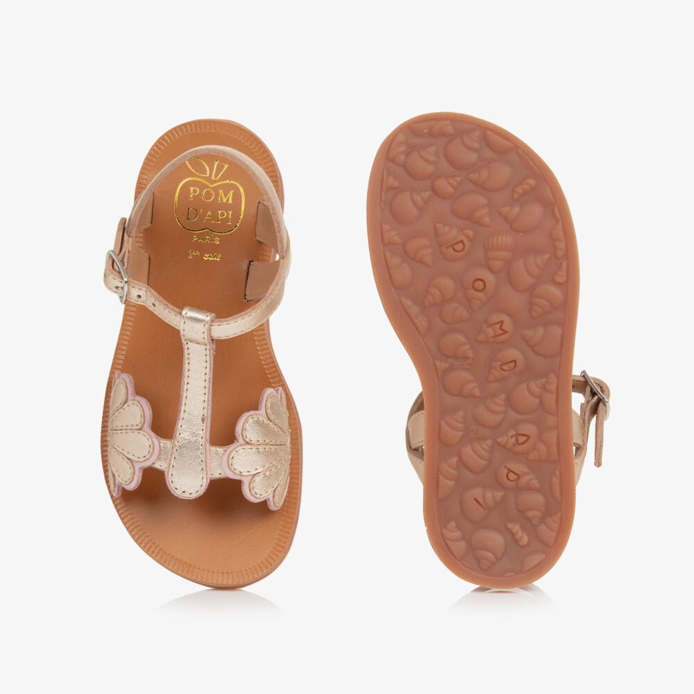 Pom d'Api-Girls Shimmering Gold Leather Sandals | Childrensalon Outlet