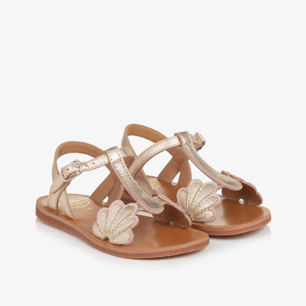 Pom d'Api-Girls Shimmering Gold Leather Sandals | Childrensalon Outlet
