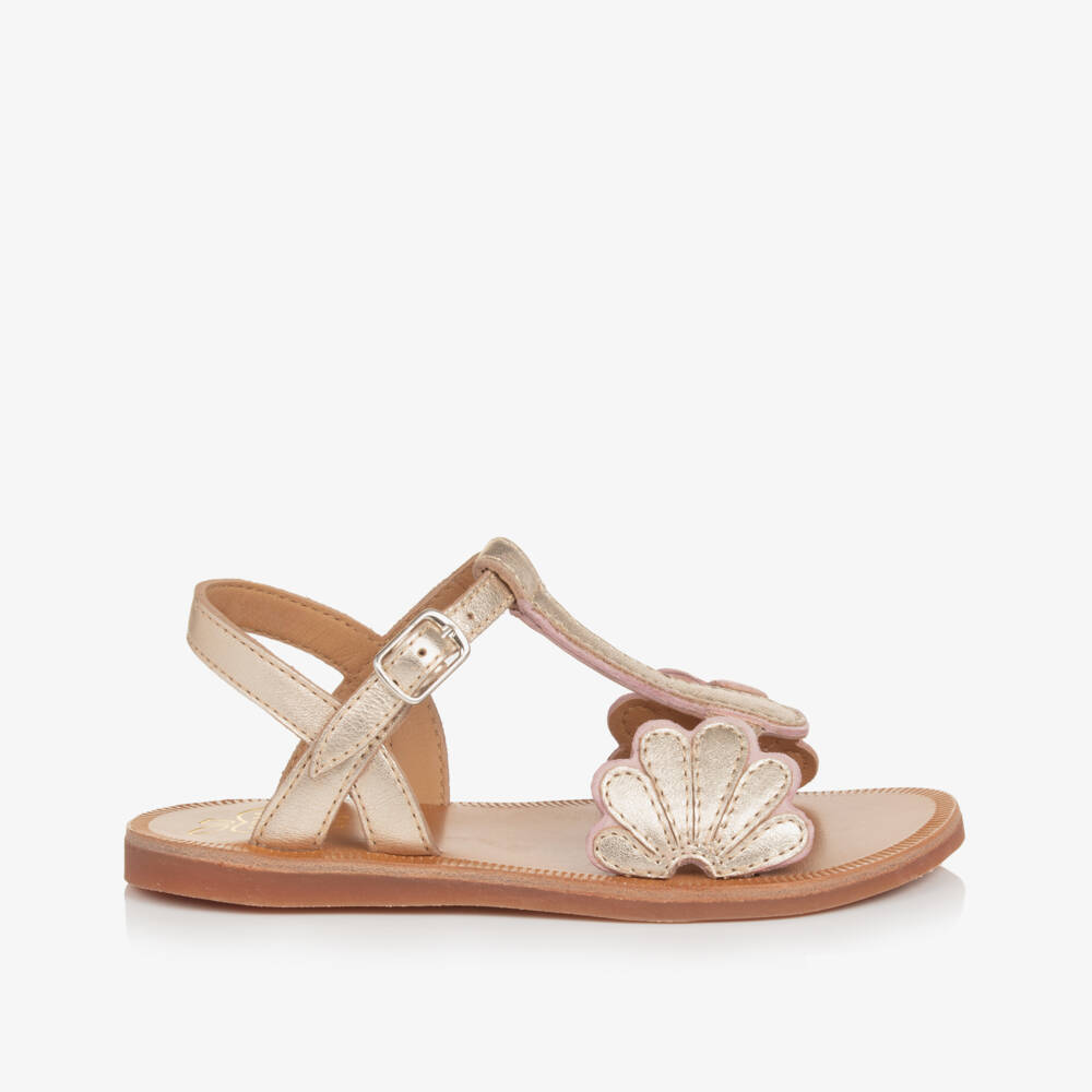 Pom d'Api-Girls Shimmering Gold Leather Sandals | Childrensalon Outlet
