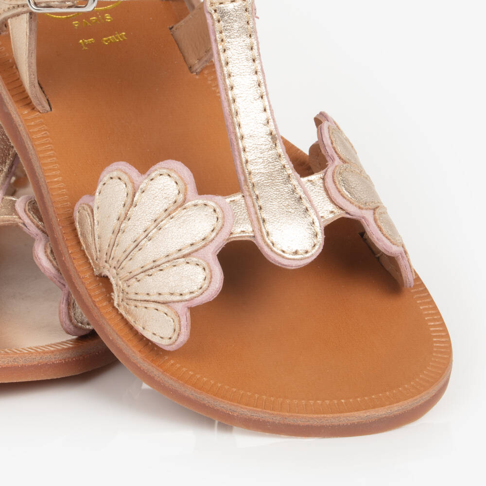 Pom d'Api-Girls Shimmering Gold Leather Sandals | Childrensalon Outlet