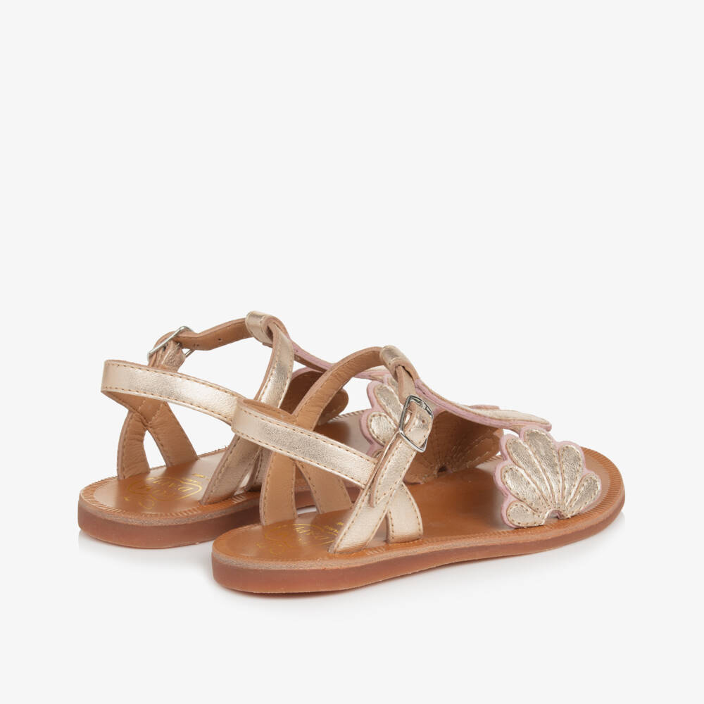 Pom d'Api-Girls Shimmering Gold Leather Sandals | Childrensalon Outlet