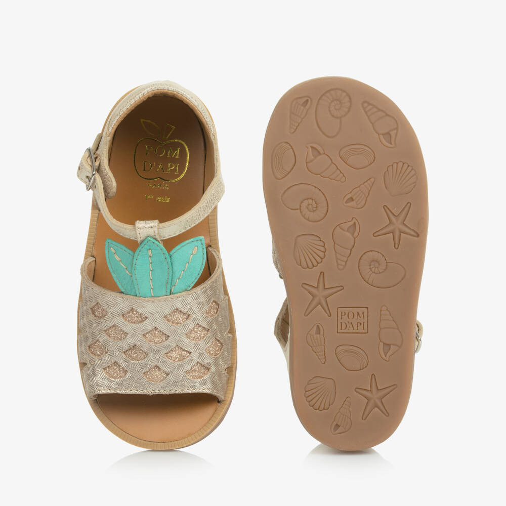 Pom d'Api-Girls Shimmery Pineapple Leather Sandals | Childrensalon Outlet