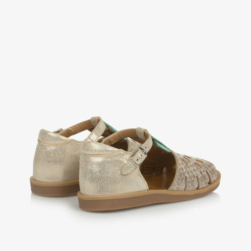 Pom d'Api-Girls Shimmery Pineapple Leather Sandals | Childrensalon Outlet