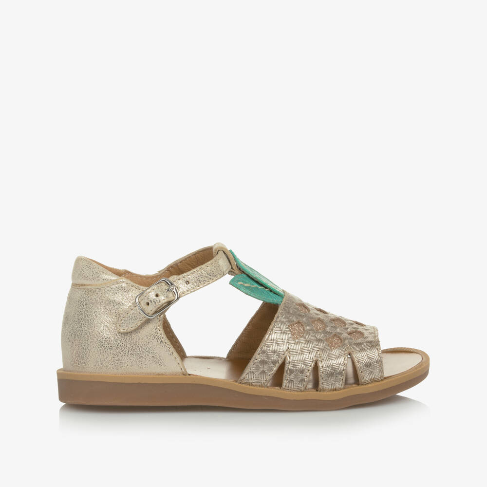 Pom d'Api-Girls Shimmery Pineapple Leather Sandals | Childrensalon Outlet