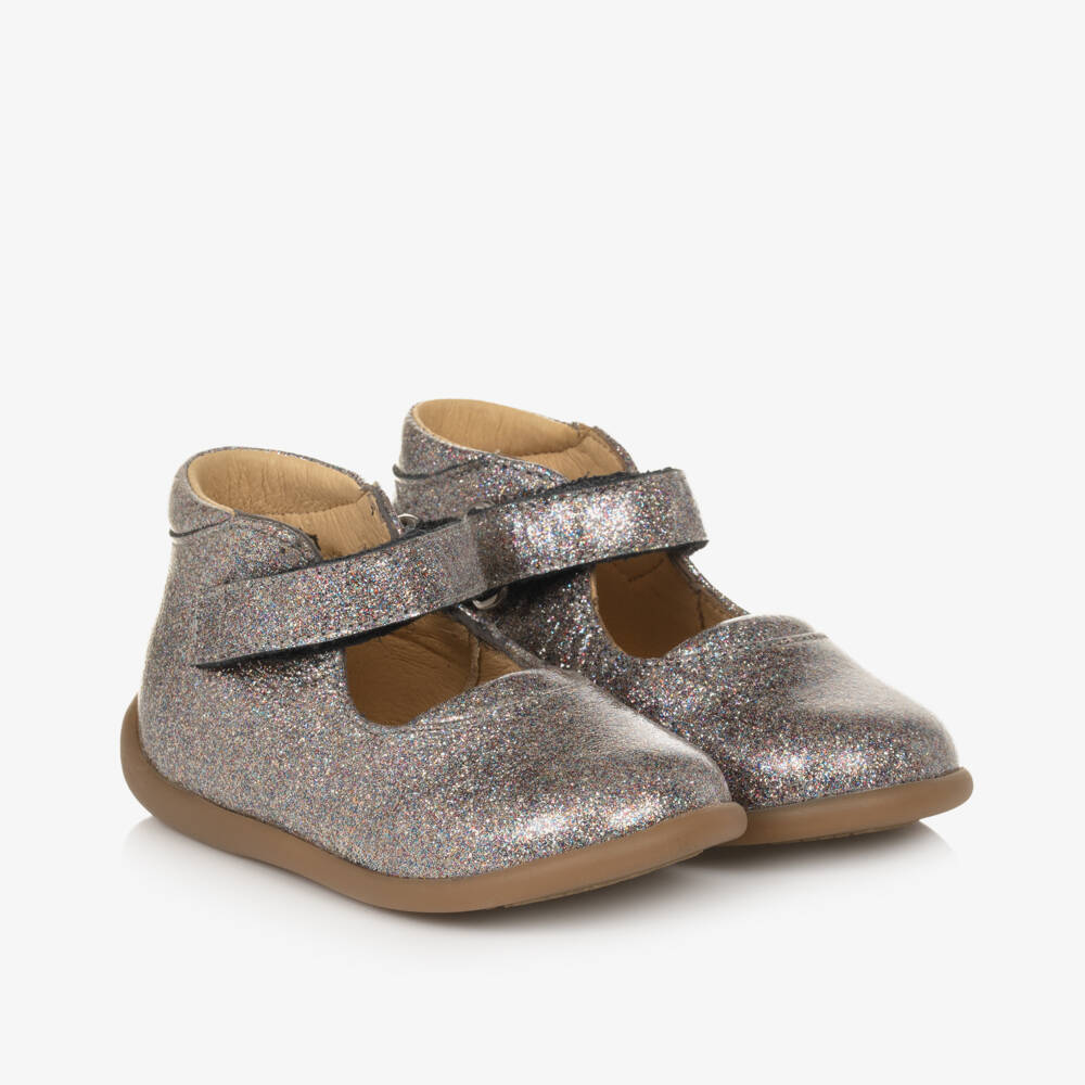 Pom d'Api-حذاء بسير لون فضي براق للبنات | Childrensalon Outlet