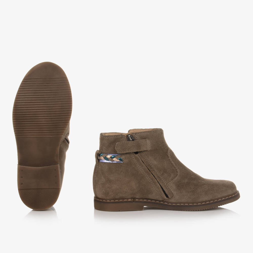 Pom d'Api-Girls Taupe Suede Ankle Boots | Childrensalon Outlet