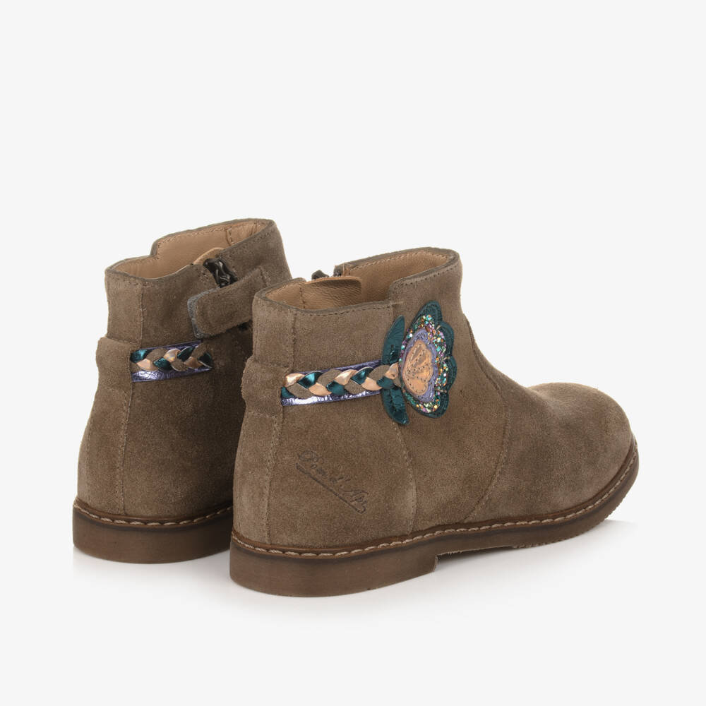 Pom d'Api-Girls Taupe Suede Ankle Boots | Childrensalon Outlet