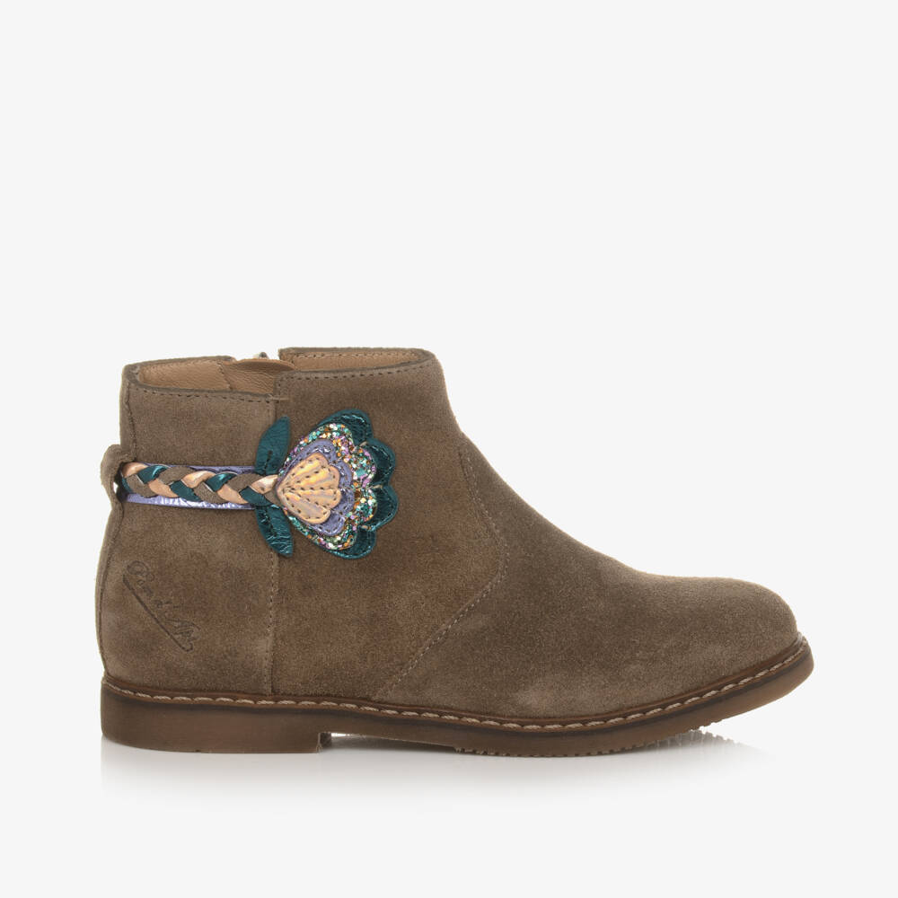 Pom d'Api-Girls Taupe Suede Ankle Boots | Childrensalon Outlet