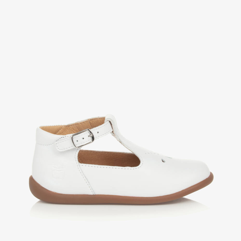 Pom d'Api-Girls White Leather First Walker Shoes | Childrensalon Outlet