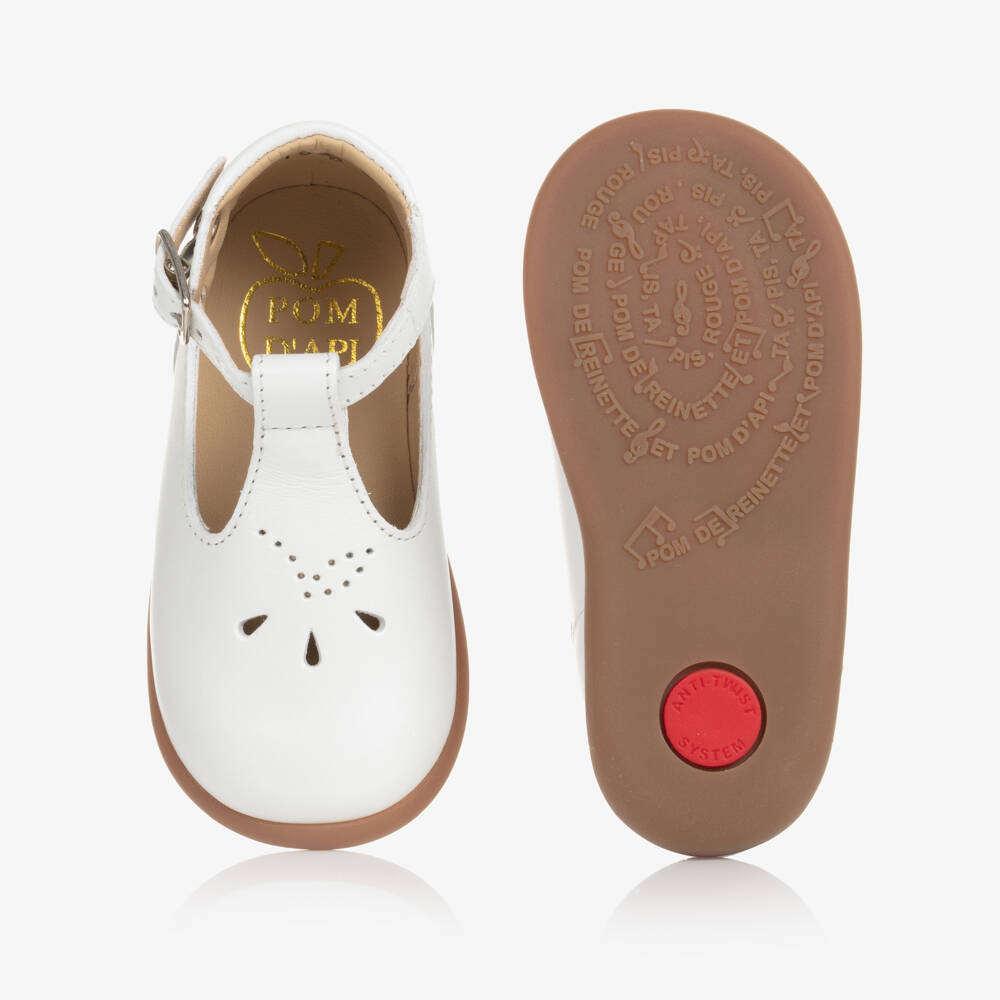 Pom d'Api-Girls White Leather First Walker Shoes | Childrensalon Outlet