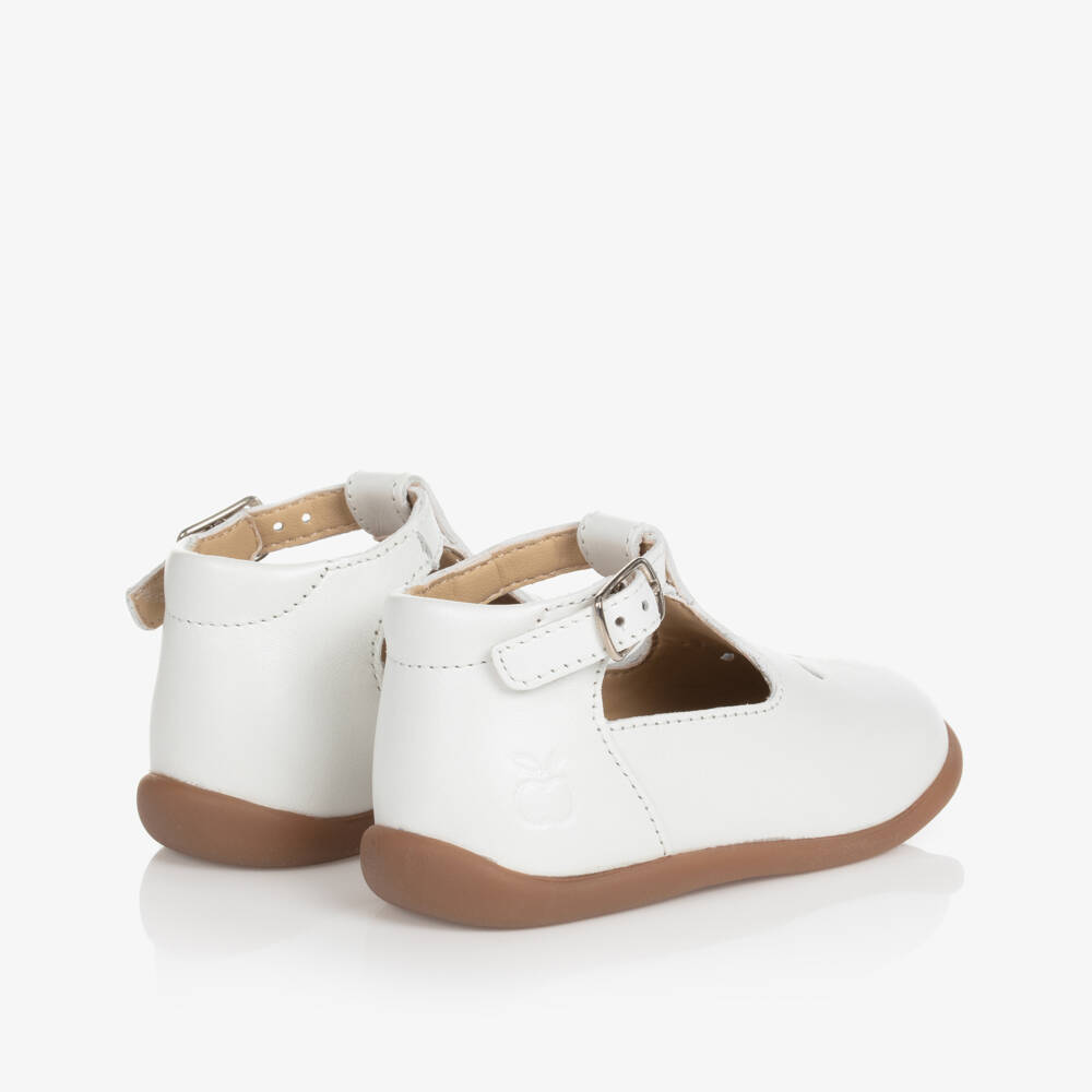Pom d'Api-Girls White Leather First Walker Shoes | Childrensalon Outlet