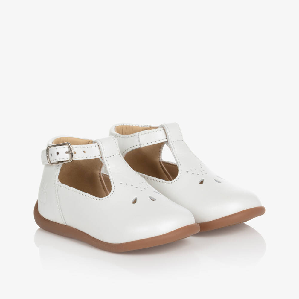 Pom d'Api-Girls White Leather First Walker Shoes | Childrensalon Outlet