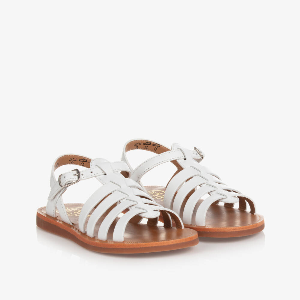 Pom d'Api-Girls White Leather Sandals | Childrensalon Outlet