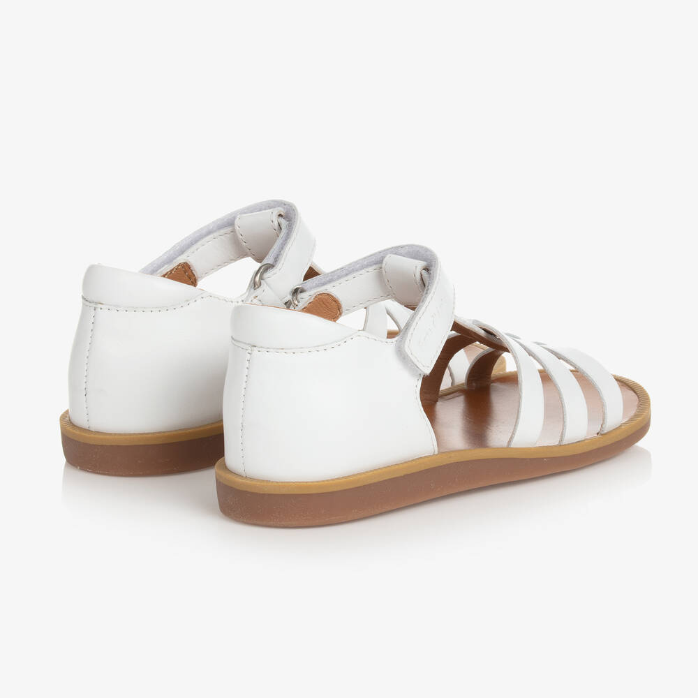 Pom d'Api-Girls White Leather Velcro Sandals | Childrensalon Outlet