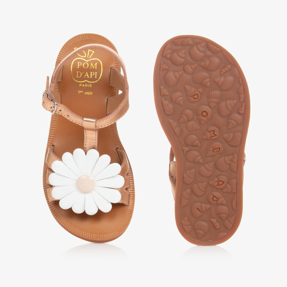 Pom d'Api-صندل بإبزيم جلد لون ذهبي متاليك للبنات | Childrensalon Outlet