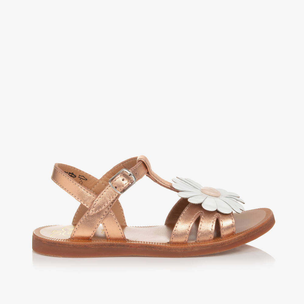 Pom d'Api-صندل بإبزيم جلد لون ذهبي متاليك للبنات | Childrensalon Outlet