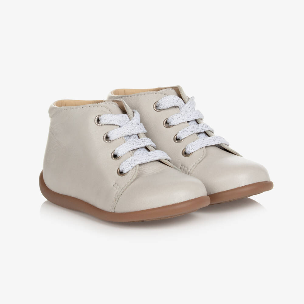 Pom d'Api - Grey Leather First Walkers | Childrensalon